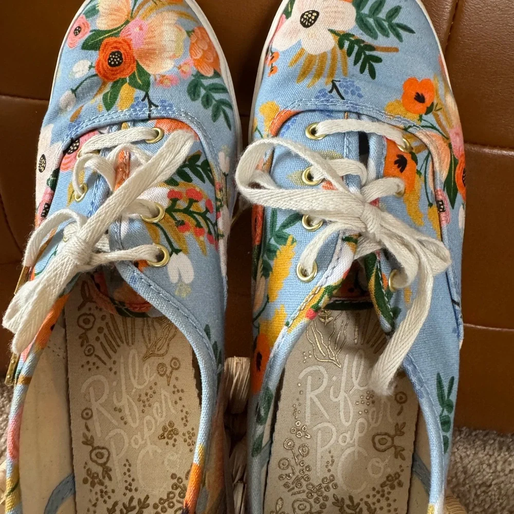 Keds Rifle Paper Company Floral Canvas Sneakers with Blue and gold Accents - Picture 4 of 8